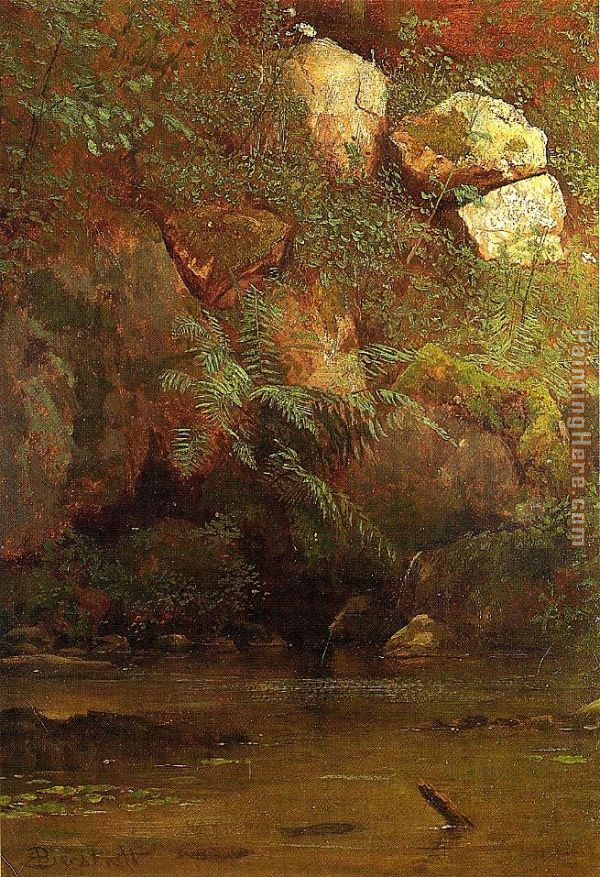 Albert Bierstadt Ferns and Rocks on an Embankment
